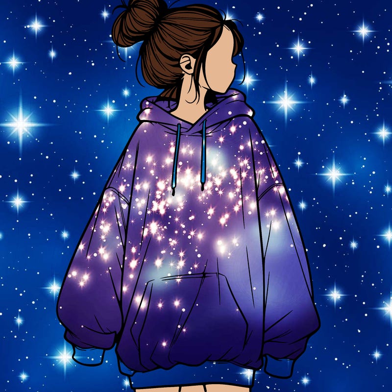 realistic girl with a oversized sweatshirt on and a bun