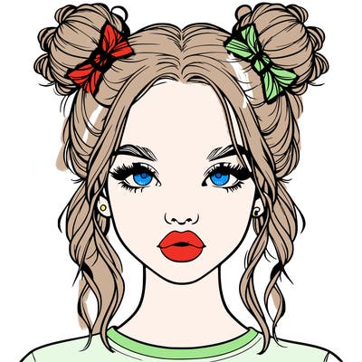 realistic girl with two buns in hair and lips