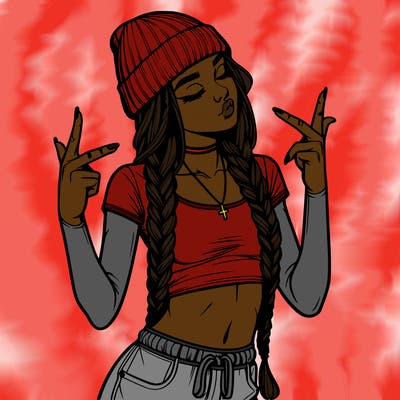 realistic teenage girl with braids and a beanie and crop top doing 🫶🏼