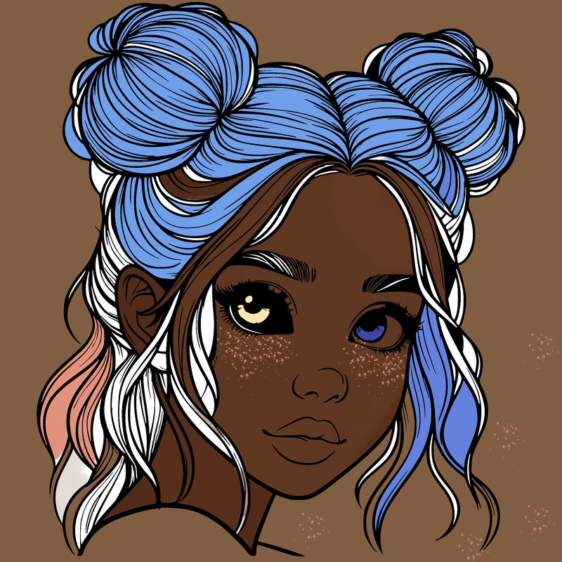 realistic girl with hair buns on her head