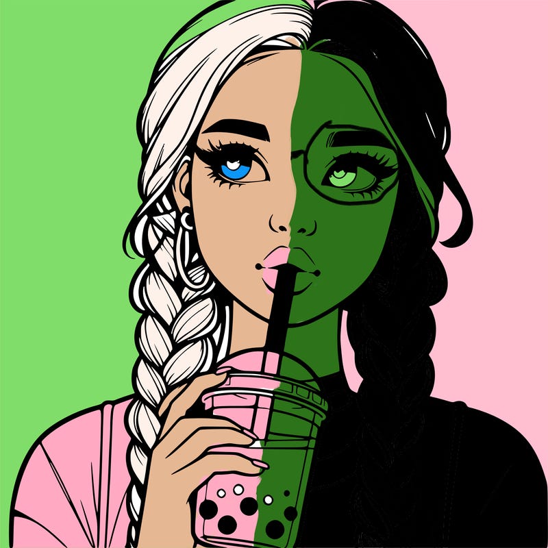 realistic girl with braided hair drinking boba