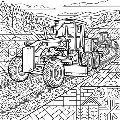 Embark on a relaxing coloring journey with our detailed motor grader design, specially crafted for seniors. Featuring robust construction vehicles and engaging patterns, this page offers comfort and cognitive stimulation.