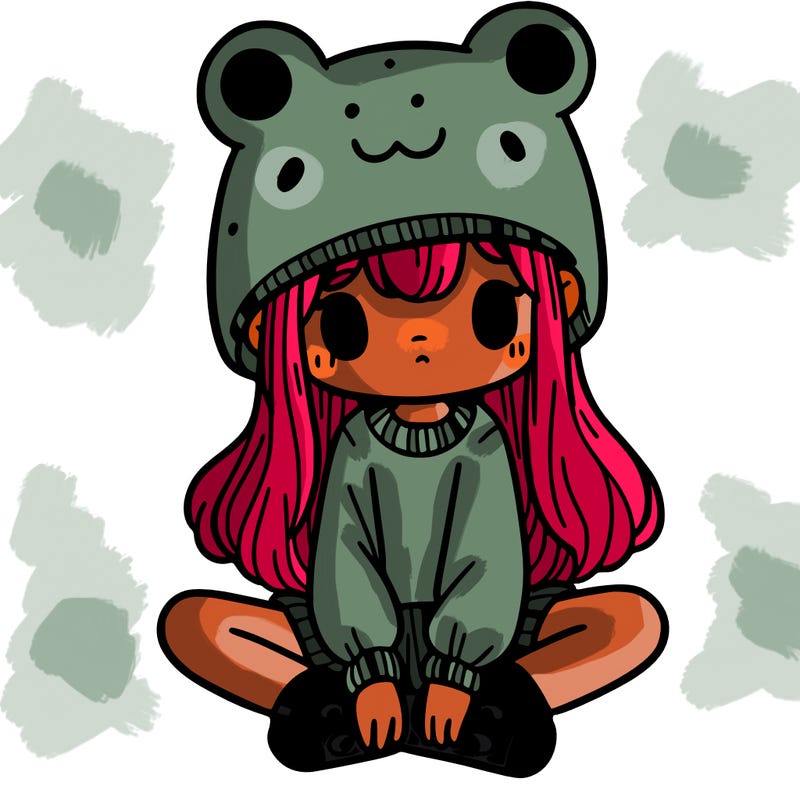a girl wearing a frog hat and some frog socks