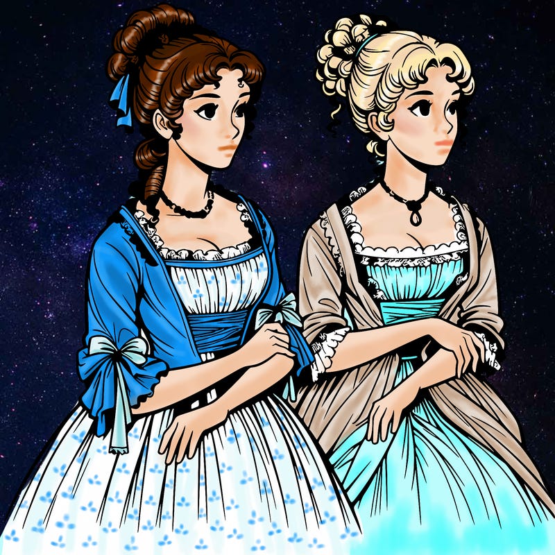 realistic sisters in regency era clothes