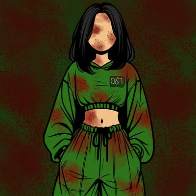 realistic girl faceless with baggy pants and a crop top