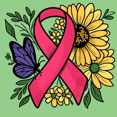 cancer awareness symbol with flowers and butterflies