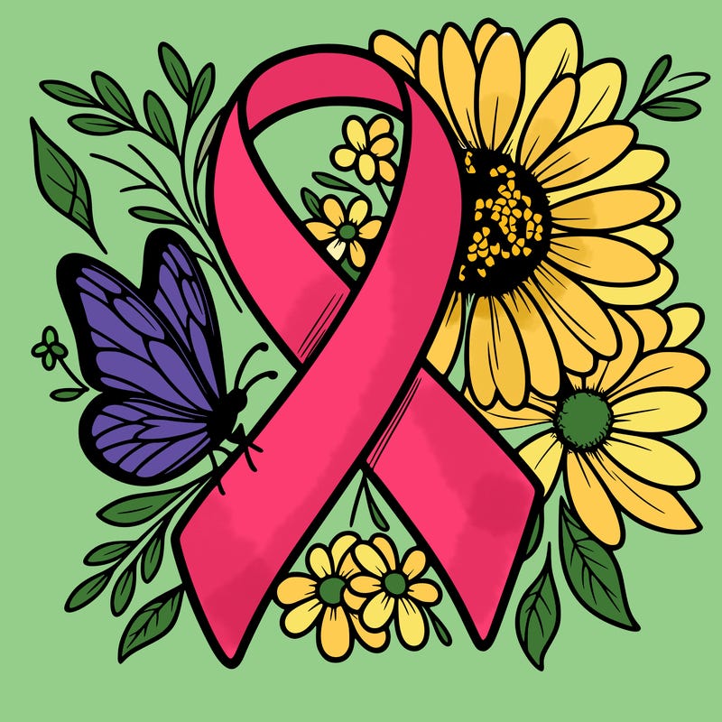 cancer awareness symbol with flowers and butterflies