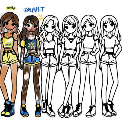 a group of girls wearing crop tops and shorts