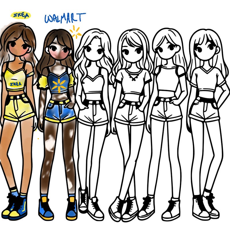 a group of girls wearing crop tops and shorts