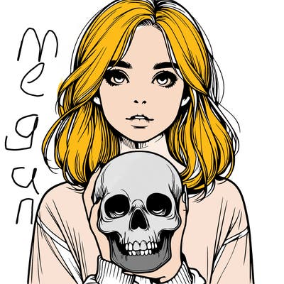 realistic girl holding a skull