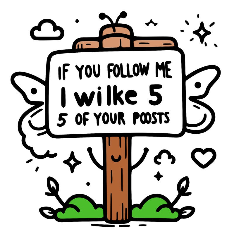 sigh that say if u follow me i will like 5 of ur post