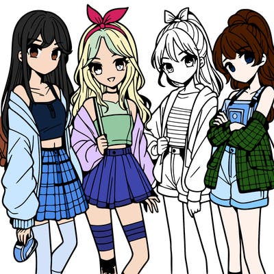 teen manga girls group of 4