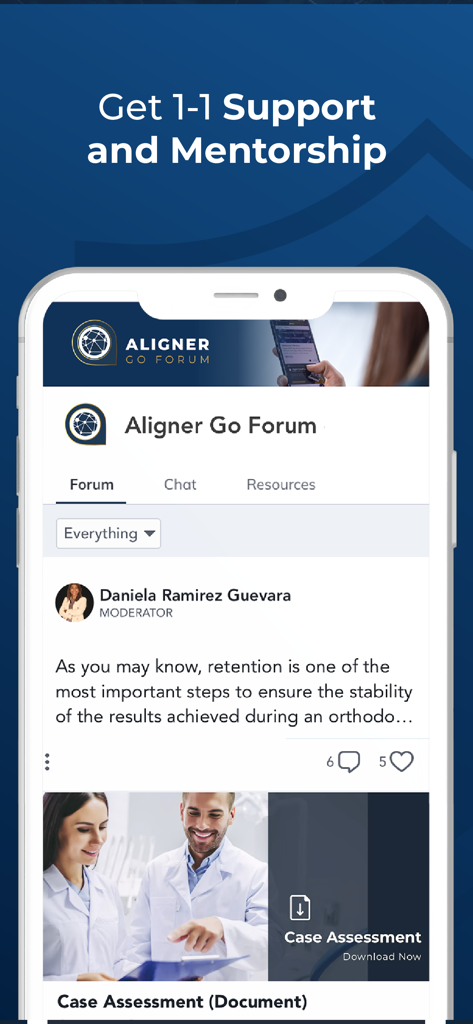Aligner Dental Academy - Aligner Dental Academy App-Oberfläche, die individuelle Beratungsunterstützung und das Aligner Go Forum für Zahnärzte zeigt