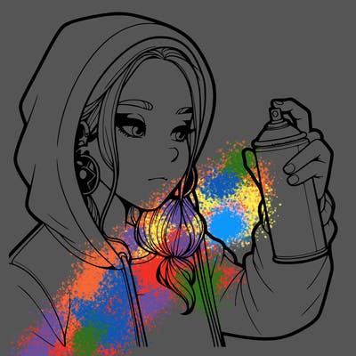 a realistic girl, spray painting
