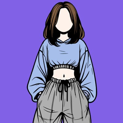 realistic girl faceless with baggy pants and a crop top