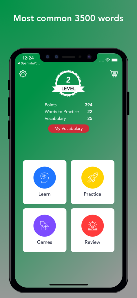 Tobo: Learn Italian Vocabulary - Tobo Italian vocabulary learning app dashboard showing level progress and study modes