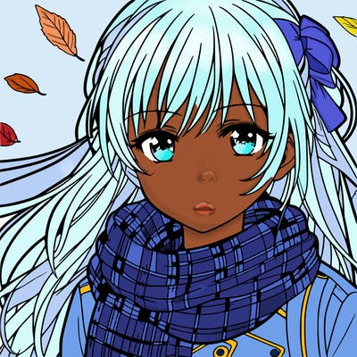 teen anime girl in fall wearing a scarf