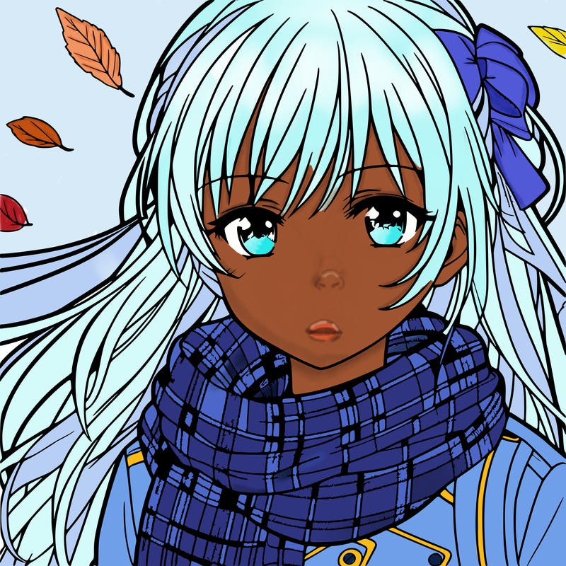 teen anime girl in fall wearing a scarf