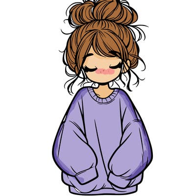 girl with baggy sweatshirt and messy bun