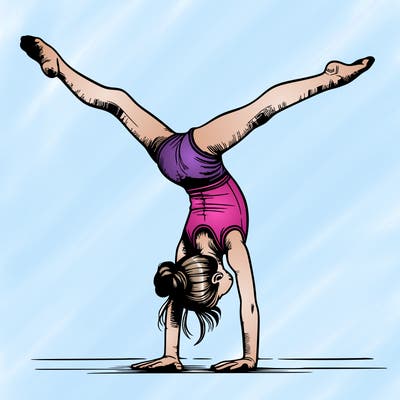 realistic gymnastic hand stand girl in four splits