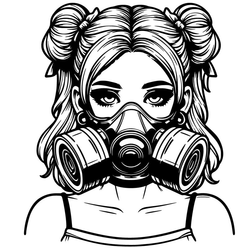 realistic lady wearing a gas mask