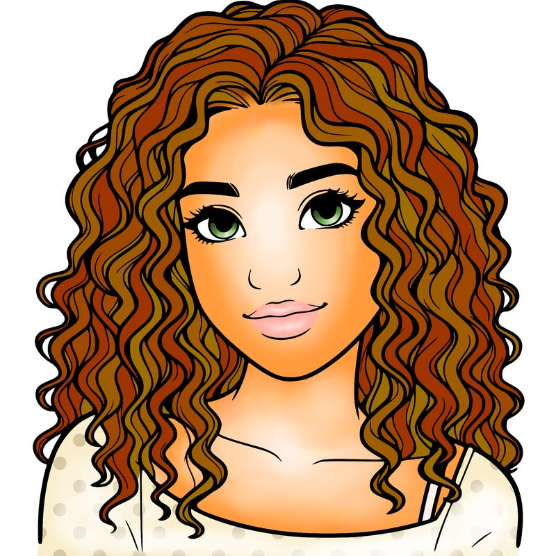 realistic, teenage girl with curly hair