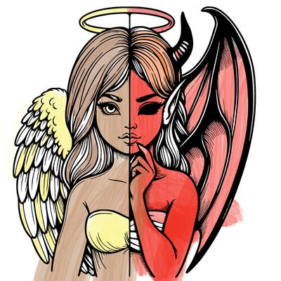 realistic angel half demon