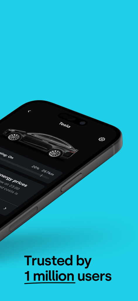 Tibber - Smarter power - Tibber app screen showing Tesla electric vehicle integration and smart energy management features.
