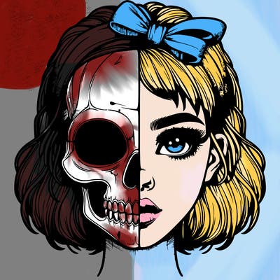 realistic girl with half skull mask