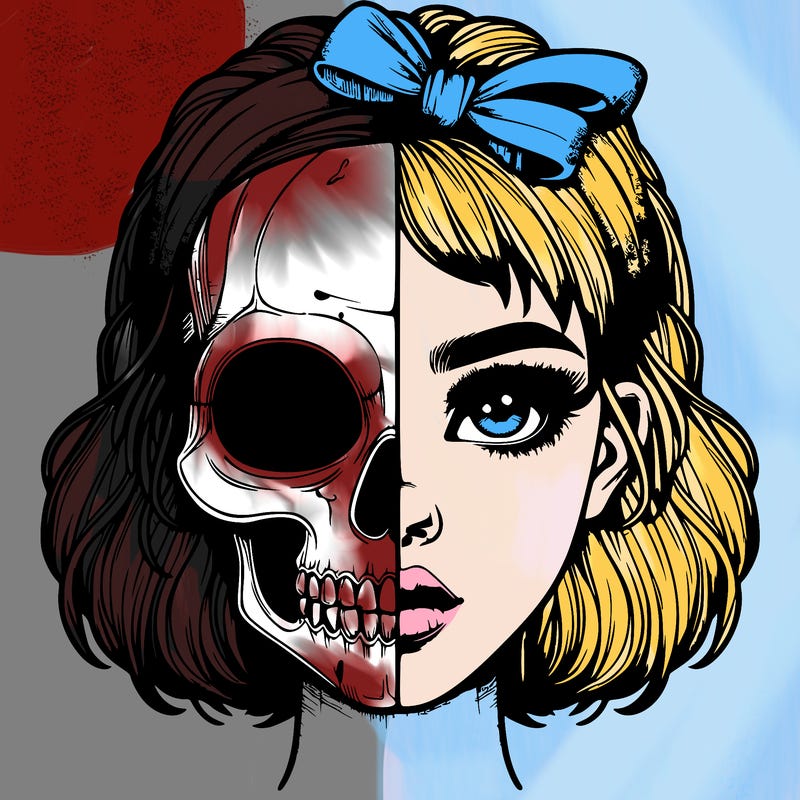 realistic girl with half skull mask