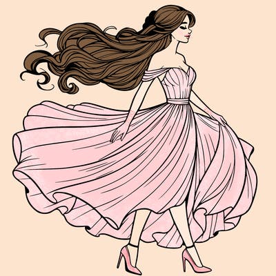 realistic woman in a dress flowing in the wind