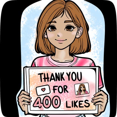 realistic girl holding a sign that says thank you for 400 likes