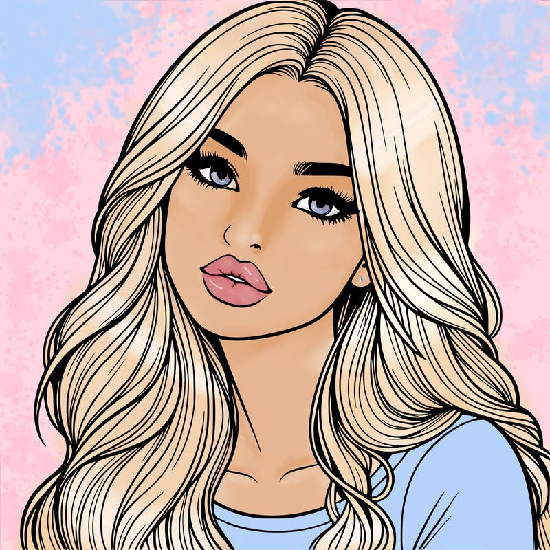 realistic girl with hair on her hair and lips