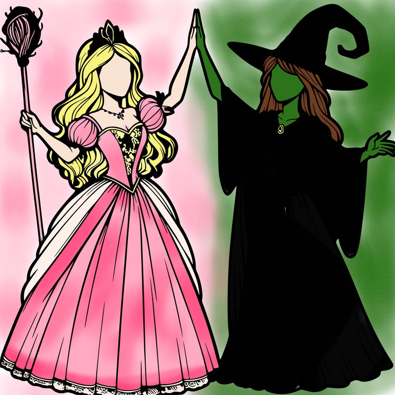 detailed realistic split of a princess and a witch