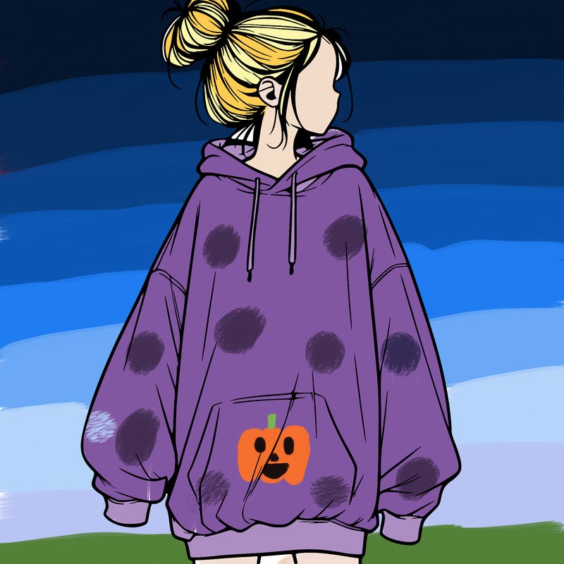 realistic girl with a oversized sweatshirt on and a bun