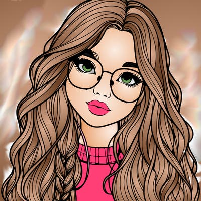 girl with long hair and freckles and glasses realistic