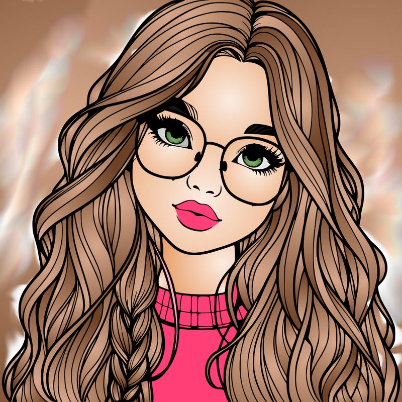 girl with long hair and freckles and glasses realistic