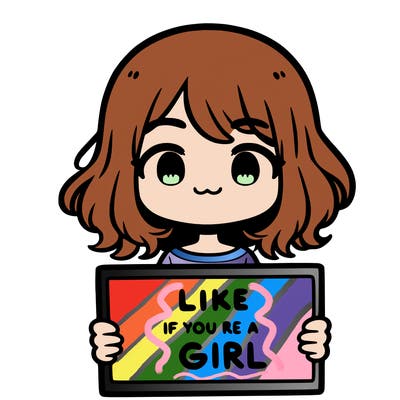 a cute girl holding a sign that says like if you’re a girl