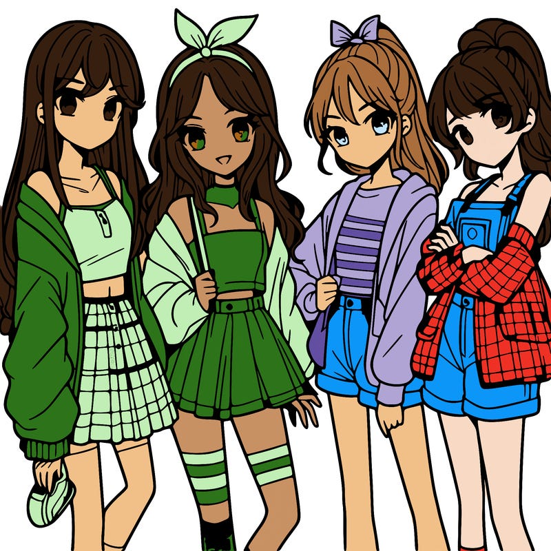 teen manga girls group of 4