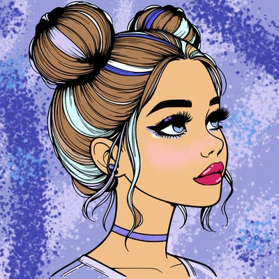 realistic girl with buns on the top of her head