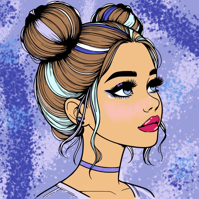 realistic girl with buns on the top of her head