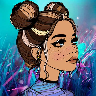 realistic girl with buns on the top of her head