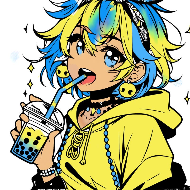 hot baddie anime girl drinking boba and biting the straw