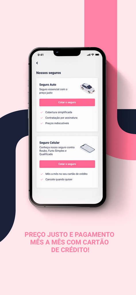 Smartphone screen showing auto and cell phone insurance options in the Pier app