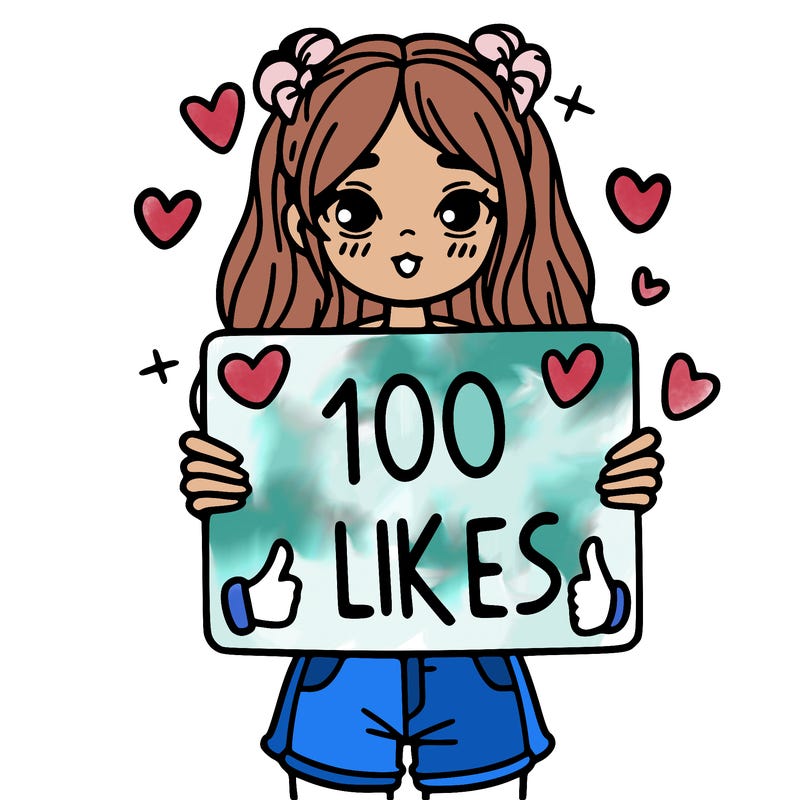 girl holding a sign saying 100 likes
