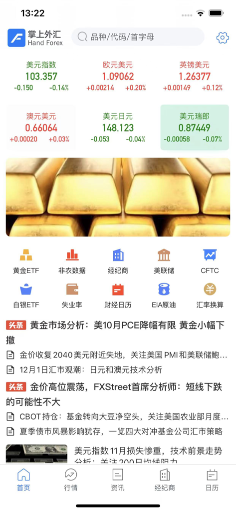 掌上外汇：实时行情，一手掌握外汇资讯 - Pocket Forex app dashboard showing real-time currency exchange rates and financial market news