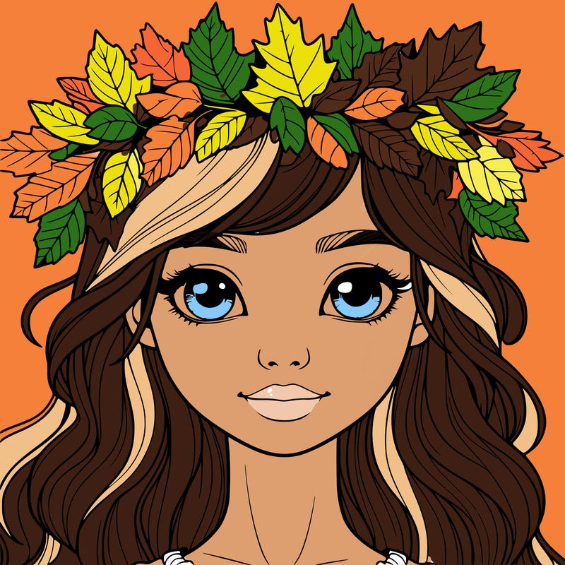 realistic girl with fall leaf crown