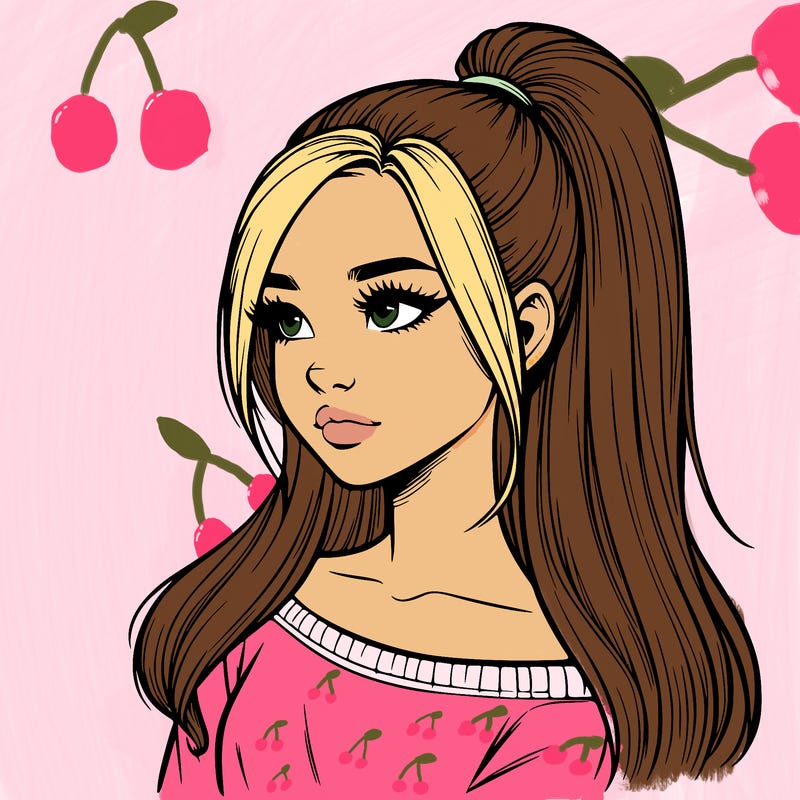 realistic girl with a high ponytail
