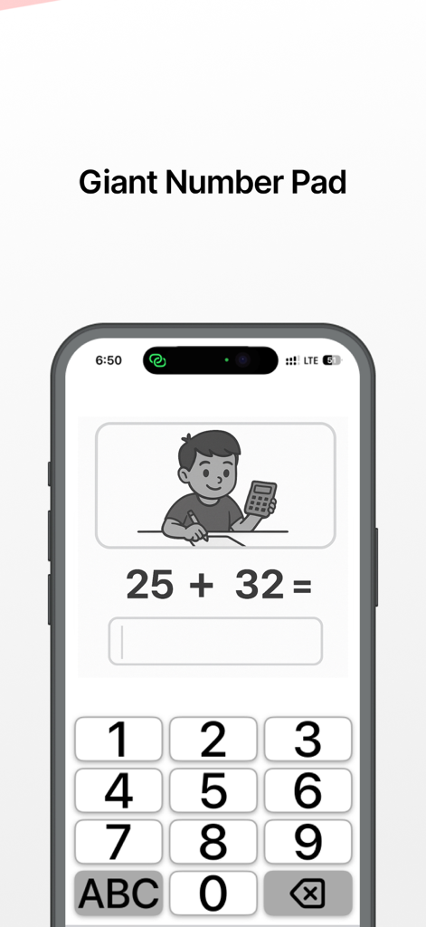 The Big Keyboard - iPhone screen showing a giant numeric keypad with large buttons for easy typing on The Big Keyboard app.