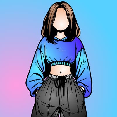 realistic girl faceless with baggy pants and a crop top